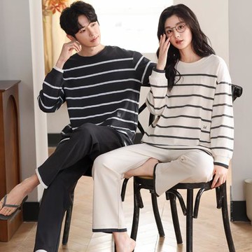 【藍尼居家】★男女款條紋休閒睡衣套裝(女睡衣/男睡衣/情侶睡衣/家居服/兩件式)
