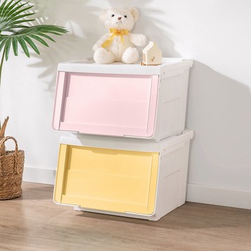 日本天馬 粉彩河馬口前掀滑蓋收納箱(附造型貼紙)-M-4入