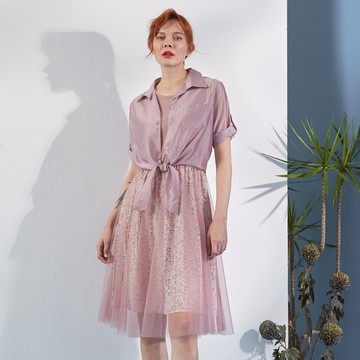 CLL巧玲瓏 浪漫碎花網紗拼接洋裝 2715531