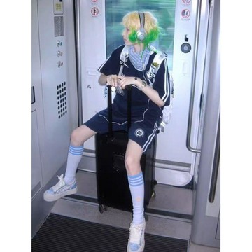 【台灣出貨】小個子復古美式學院風運動服套裝女夏季學生寬鬆短袖短褲休閒兩件套跑步矮個子女裝 TKG