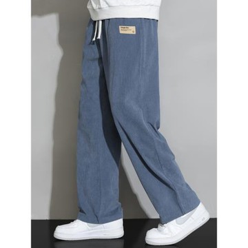 男士褲子春夏款潮牌燈芯絨衛褲男生寬松直筒闊腿高街運動休閑長褲