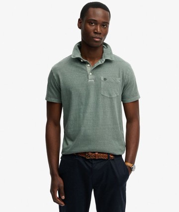 Superdry Men's Classic Cotton Linen Polo Shirt Green Size: S