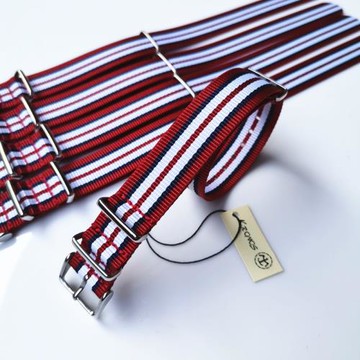 18mm20mm22mmNATO 北約帆布尼龍表帶 戶外紅間藍白色 方形扣薄款