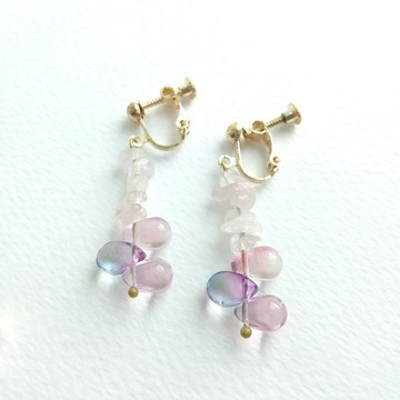 獨家 - 泡泡系列 天然粉水晶 粉晶 琉璃水滴珠 耳環 - 耳針/耳夾