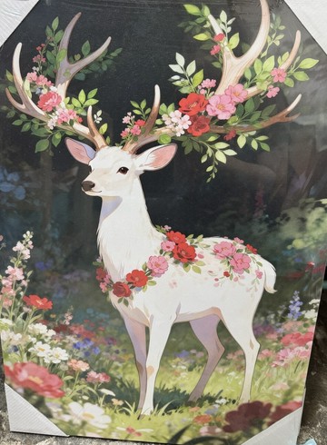 繁花白鹿無框掛畫(福利品)