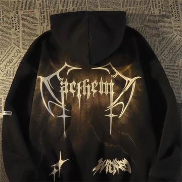 歐美風hiphop嘻哈閃電連帽衛衣男秋冬哥特風街頭潮牌Yizhiku外套