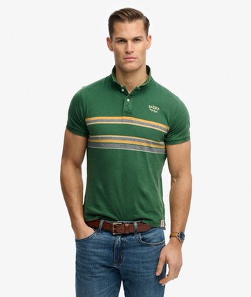 Superdry Men's Vintage Stripe Jersey Polo Shirt Green Size: L