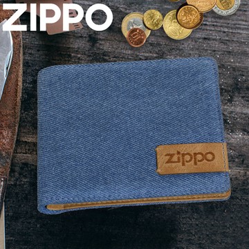 ZIPPO 丹寧藍色雙折皮夾