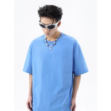 國潮牌簡約純色重磅短袖T恤男夏季寬松休閑情侶體恤百搭純棉上衣