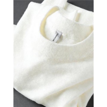 高級感抗起球仿羊絨秋季薄款保暖圓領毛衣男修身套頭打底針織衫男