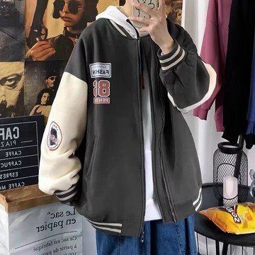 棒球服男裝 秋季2024新款潮牌高街外套 春秋潮流高級感加絨夾克 抽繩開衫休閑外套