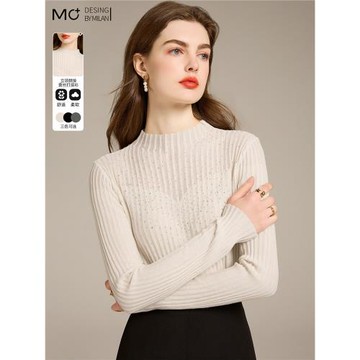 半透視鏤空打底衫內搭2025秋季新款半高領輕奢燙鉆羊毛衫針織衫女