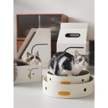 芝小麻集合PURROOM小雞貓抓板圓盤紙箱立式貓爪板瓦楞紙磨爪貓窩