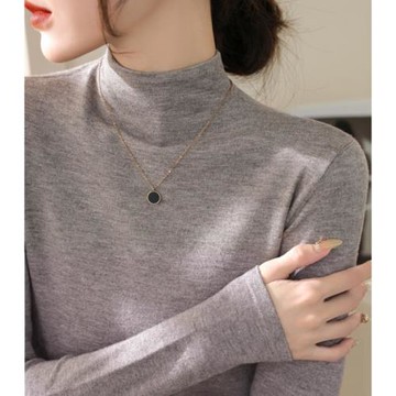 灰色半高領打底衫女2025新款秋冬洋氣高級感長袖中領修身內搭上衣