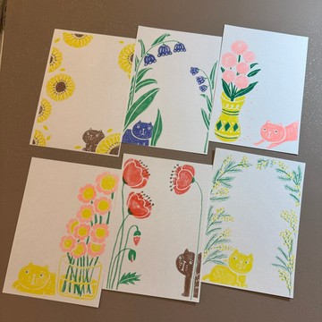 貓與花 Risograph 網版印刷 夾板便箋 信紙 插畫 24張入