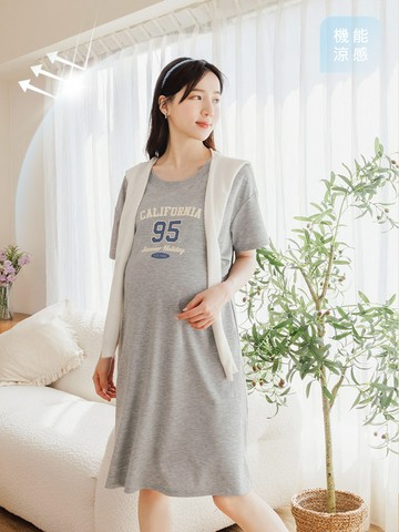 涼感．冰絲防曬字母印花孕婦哺乳洋裝