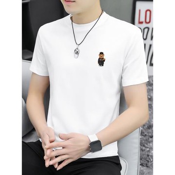 涼感sorona白色男士短袖t恤冰絲光棉半袖夏季抗菌小熊體恤上衣服