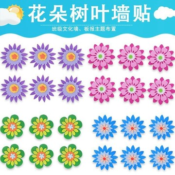 教室佈置牆貼 小學幼稚園班級文化佈置星星花朵樹葉泡沫太陽圓點花裝潢立體牆貼