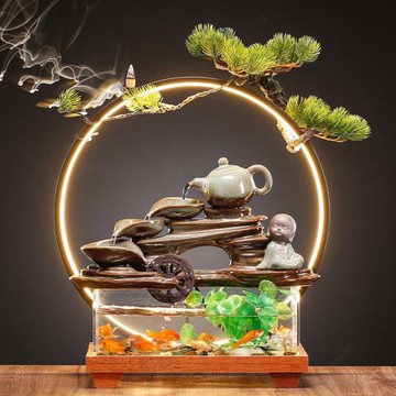 創意玻璃流水魚缸桌面裝飾擺件水族箱客廳辦公室玄關桌面開業禮品