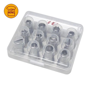 嚴選shopsn7014三能304不鏽鋼中號花嘴(12粒裝) 裱花 鮮奶油擠花嘴套裝 附擠花袋