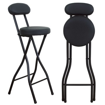 【頂堅】高背(皮革沙發椅座)高腳折疊椅/摺疊吧台椅/休閒餐椅-座高63cm黑色