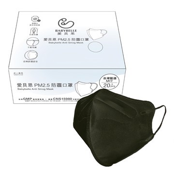 愛貝恩Babybelle PM2.5防霾口罩 曜石黑｜台灣製成 有效阻擋PM2.5細微顆粒 守護呼吸道健康  20片  1盒