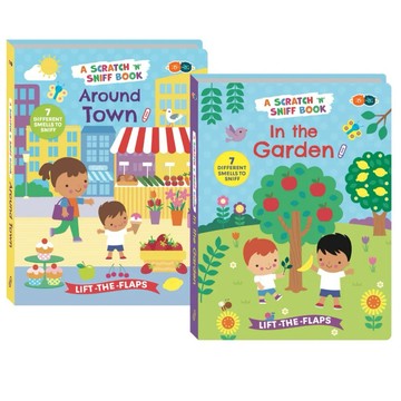 ◤近全新  氣味翻翻書(硬頁繪本)兩本《Around Town》《In the Garden》｜Scratch ’n’