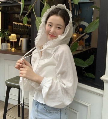 VIVILIAN連帽荷葉邊收腰法式襯衫