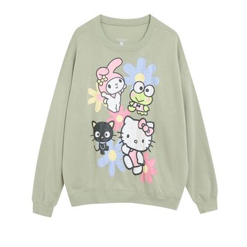 外貿春秋季清爽可愛卡通圓領套頭衛衣女寬松加絨減齡休閑上衣俏皮