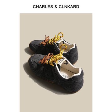 CHARLES&CLINKARD復古德訓鞋女夏2024年百搭平底拼色運動阿甘鞋