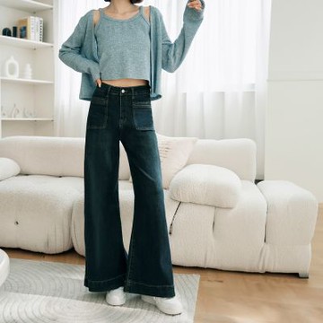 OB嚴選-復古車線雙口袋寬版落地牛仔褲《BA7682-》