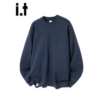 it:CHOCOOLATE松弛感簡約繡標衛衣男2025秋季基礎藏青色長袖上衣