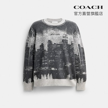 【COACH】 POSTCARD圖案圓領毛衣-混合黑色/黑色(CEI14)｜官方直營