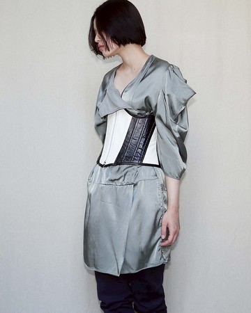 南瓜Vintage。Acne 灰綠 寬版 五分袖 洋裝