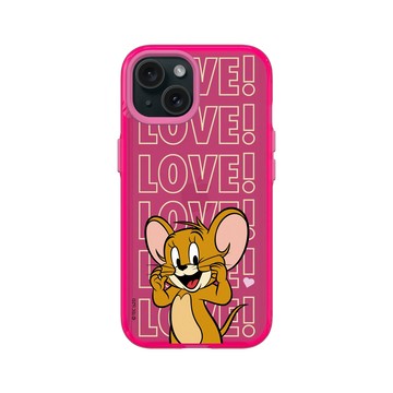 iPhone 15 Clear 粉漾桃 - 湯姆貓與傑利鼠 Tom and Jerry - 傑利鼠愛心