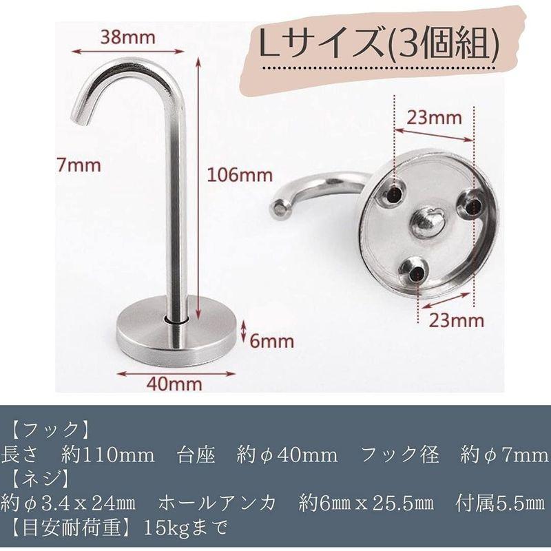 3world ステンレス フック スタイリッシュ バスルーム など ネジ付 SW1105天井フックMサイズ6 SW1105