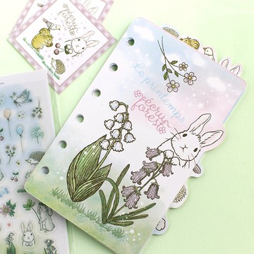 【Mini 6孔 探頭動物索引頁】附貼紙 上下側面探頭動物超萌 雙面彩色 系統手帳 兔 刺蝟 松鼠 小鳥 分隔頁