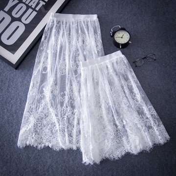 蕾絲短裙女生 蓬蓬裙  高腰 內搭打底裙 短中長款 無內襯網紗大尺碼半身裙 新款 摩天大樓