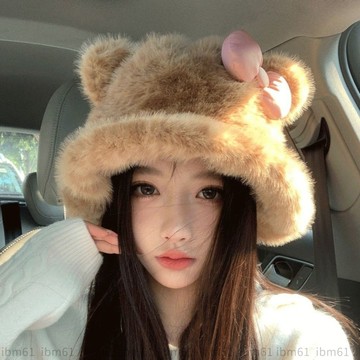 豹紋小頭圍保暖可愛護耳盆帽短簷秋冬顯臉小毛絨甜美漁夫帽