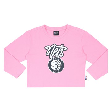 NBA 兒童/青少年 女款 短版 隊伍印花 長袖上衣 籃網隊