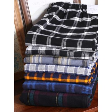 睡褲男冬純棉磨毛男士寬松全棉居家褲子格子大碼春秋高腰家居長褲