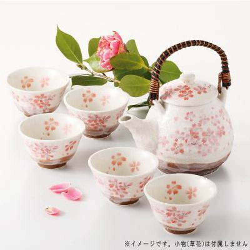 土瓶 セット 平安桜土瓶茶器 5客 網付き 日本製 美濃焼 陶器 花