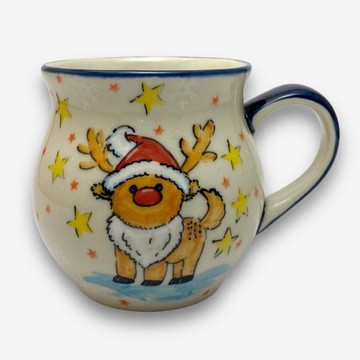 波蘭手繪手工陶-胖胖杯 350ml 星星麋鹿系列 設計師款