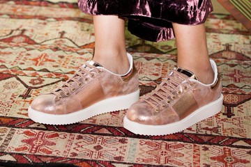 義大利真皮玫瑰金真皮厚底休閒鞋