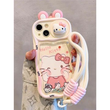 適用蘋果14手機殼iPhone15promax/16新款ins卡通立體耳朵hellokitty推窗流沙14pro趣味13網紅女15防摔12掛繩