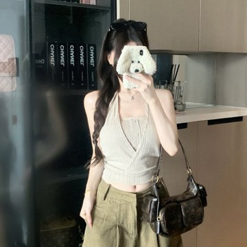 慵懶風挂脖帶墊背心【X2660】春夏新款韓系INS氣質純欲性感辣妹甜辣個性設計感繞頸背心 掛脖背心 BonChu