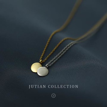 JUTIAN純銀項鏈冷淡風簡約鎖骨鏈百搭圓片小眾設計鍍18K金色ins潮