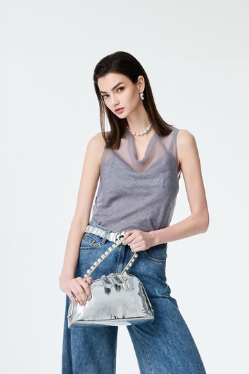 高級灰類烏干羅馬領背心上衣