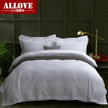 純棉貢緞提花酒店四件套純白色全棉床單賓館1.5m1.8m雙人床上用品