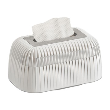 SUNORO 奶油風 條紋鏤空面紙盒  1個  白色